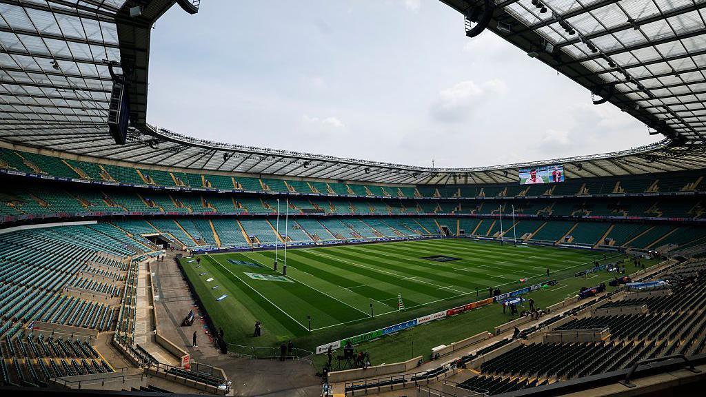 View of an empty Twickenham stadium