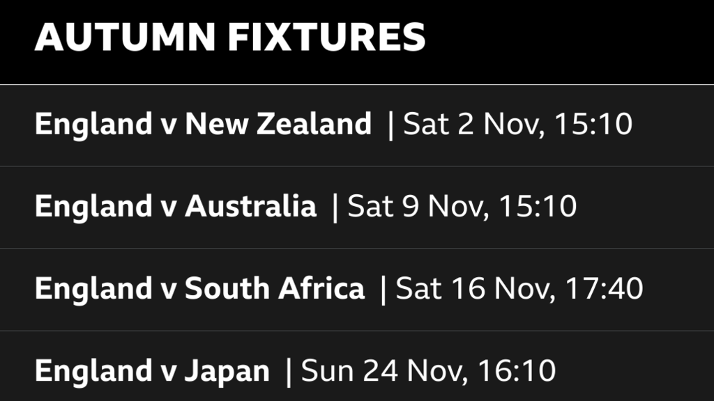 England's autumn fixtures are against New Zealand, Australia, South Africa and Japan