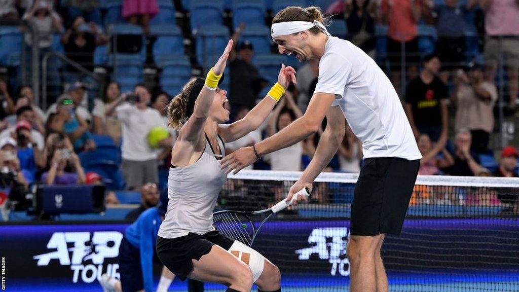 Laura Siegemund and Alexander Zverev celebrate their victory