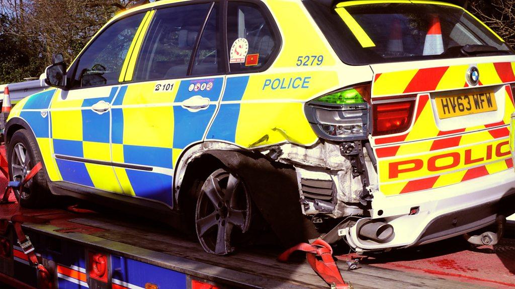 Damaged police car