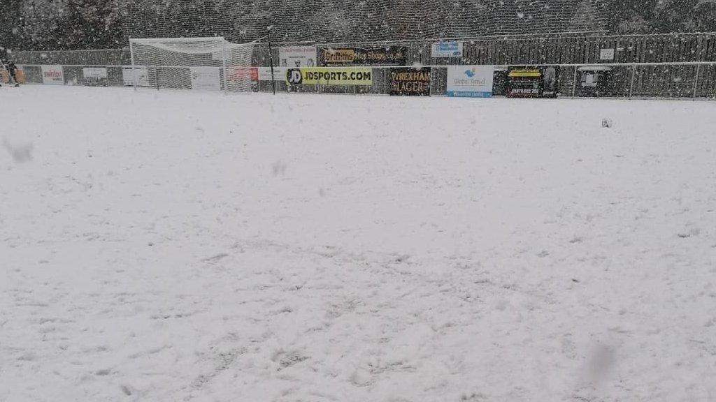 Cefn Druids v Cardiff Met was the first game to fall victim to snow this season in the Cymru Premier