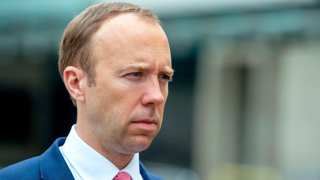 Matt Hancock looking serious outside of BBC New Broadcasting House