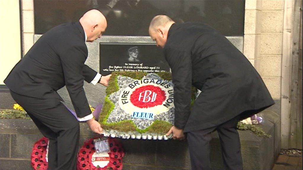 Wreaths being laid at memorial dedicated to Fleur Lombard in Staple Hill