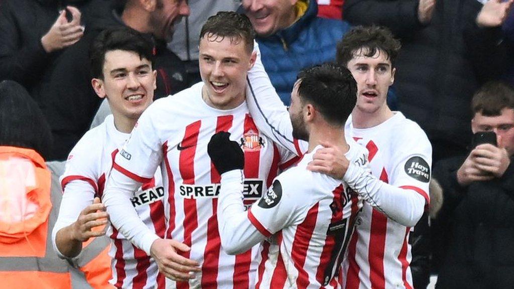 Sunderland goal hero Dan Ballard celebrates after breaking the deadlock against West Brom