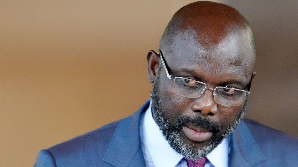 Liberian President George Weah at a press conference, April 2018