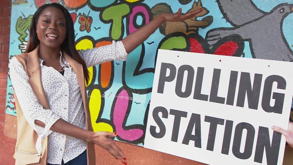 Whitney and a polling station sign