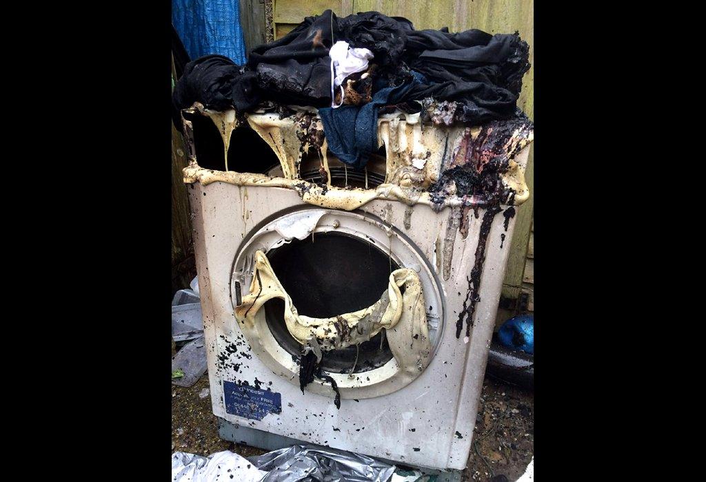 The destroyed tumble dryer