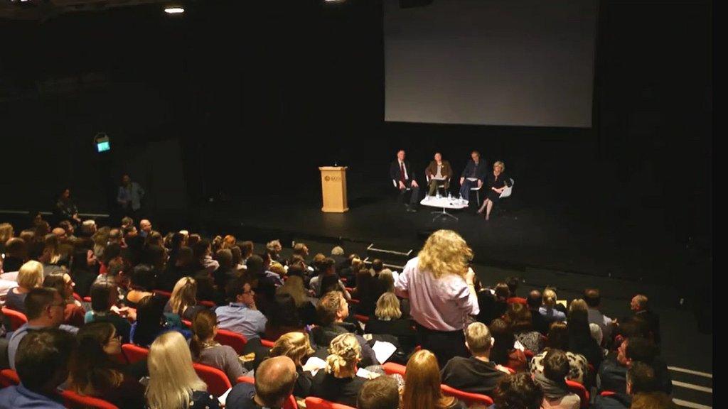 Malcolm Holley facing Professor Dame Glynis Breakwell