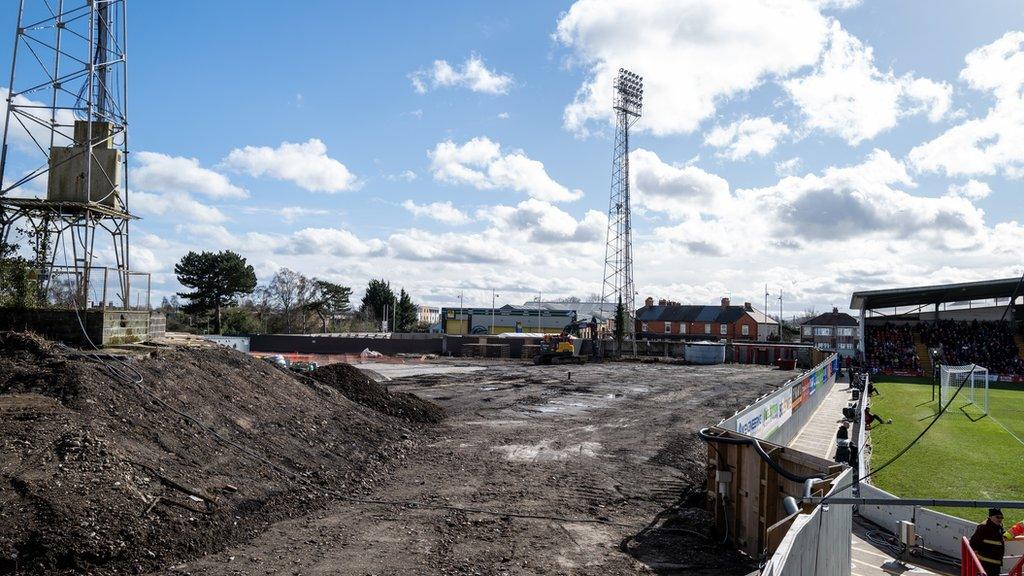 Redevelopment work of the Kop end at Stok Cae Ras in Wrexham