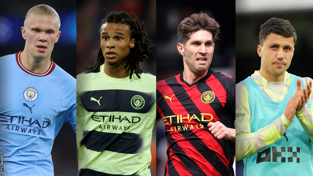 Erling Haaland, Nathan Ake, John Stones and Rodri