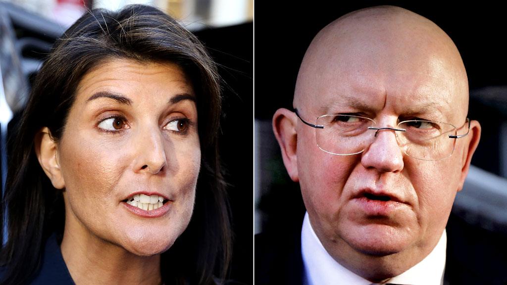 US ambassador to the UN Nikki Haley and Moscow's representative Vasily Nebenzia