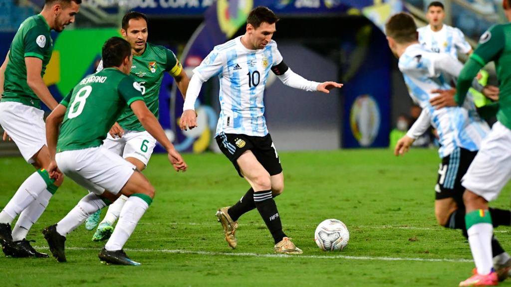 Lionel Messi in action against Bolivia