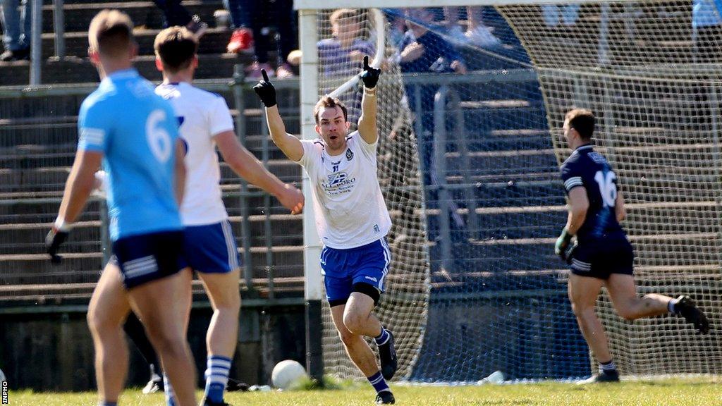 Jack McCarron celebrates scoring a goal against Dublin in the Division One game in March 2022