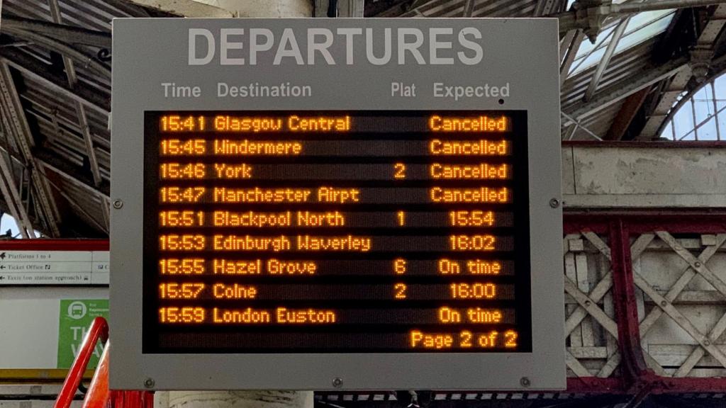 Departures board at Preston