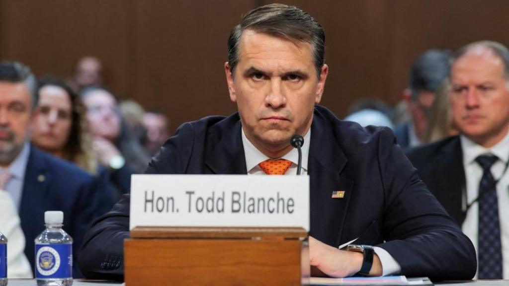 Acting U.S. Attorney General Todd Blanche testifies before a Senate Judiciary Committee confirmation hearing on his nomination to be attorney general