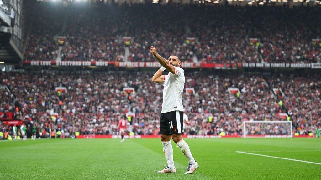 Mohamed Salah celebrates as Liverpool win 3-0 at Man Utd