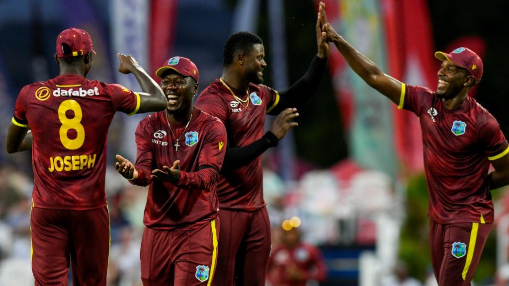 West Indies celebrate a wicket