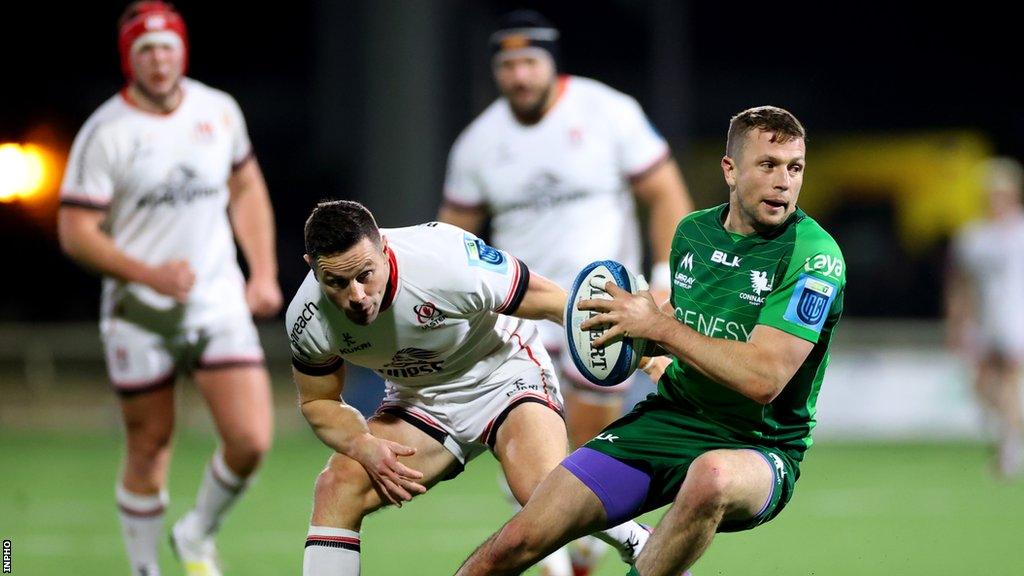 John Cooney in possession during Connacht's defeat by Ulster at the Sportsground in December