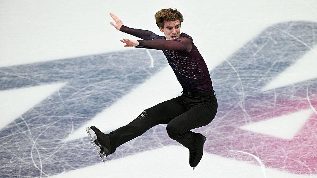 Edward Appleby in action on the ice, with his skates off the ground