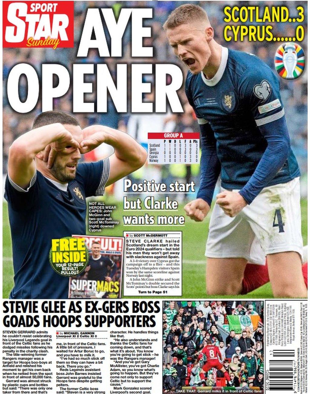 The back page of the Scottish Star on Sunday on 260323