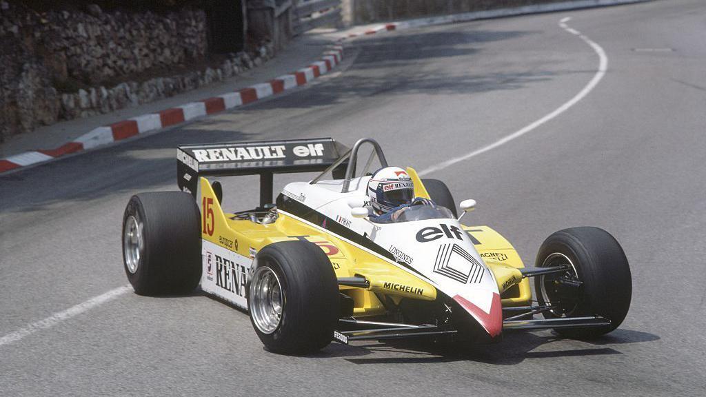 Alain Prost steers the Renault RE30B into Loews hairpin during the 1982 Monaco Grand Prix