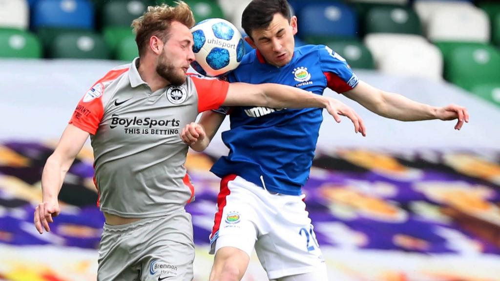 Action from Linfield against Larne