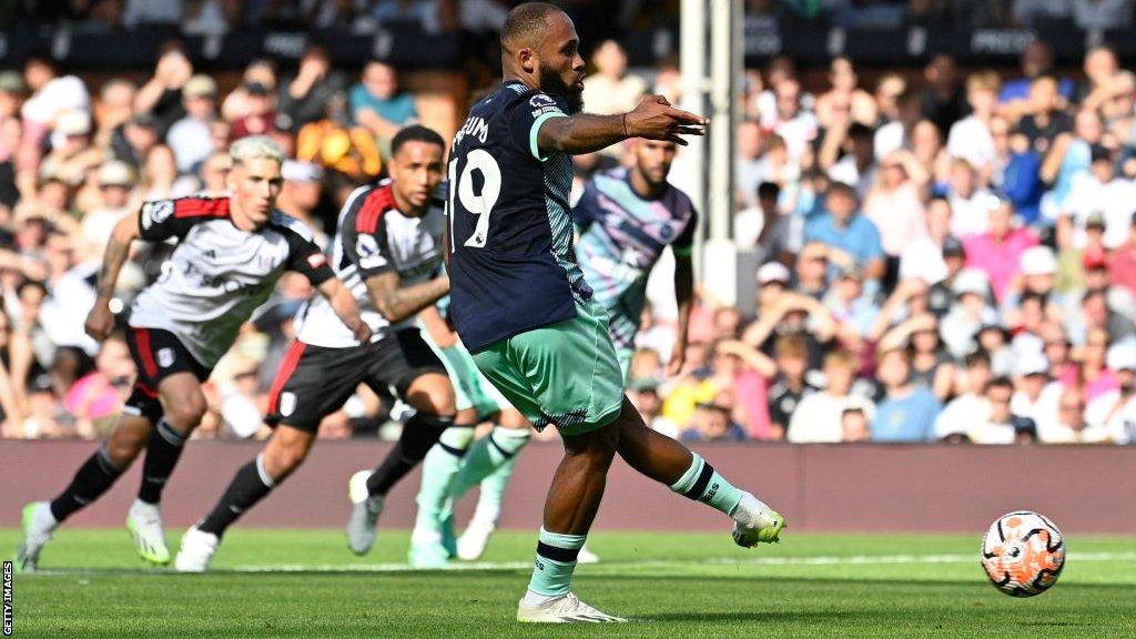 Bryan Mbeumo scores from the penalty spot