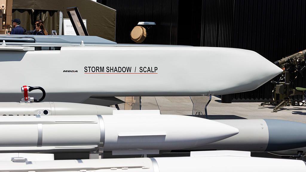 low-observable, long range air launched cruise missile displayed at Paris Air Show with the MBDA logo. The air to surface weapon from the European manufacturer MBDA at the company's booth at International Paris Air Show 2025 in Le Bourget Airport