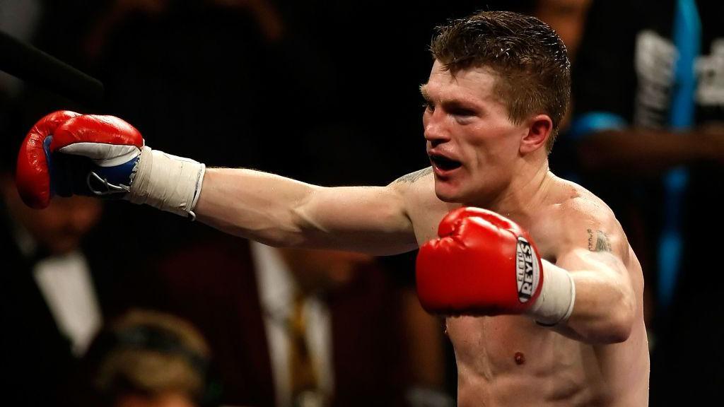 A bare-chested Ricky Hatton celebrates beating Paulie Malignaggi at the MGM Grand in Las Vegas in 2008