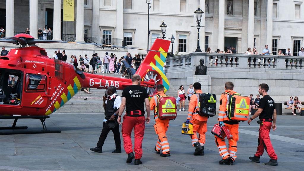 Air ambulance workers in Trafalgar Square