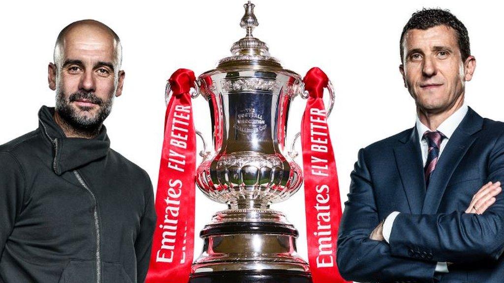 Manchester City manager Pep Guardiola and Watford boss Javi Gracia with the FA Cup trophy