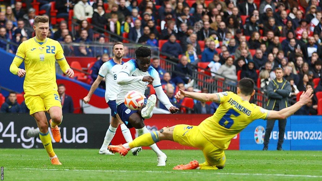 Bukayo Saka scores against Ukraine