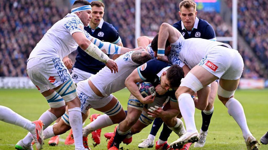 Rory Darge goes over for the first Scotland try