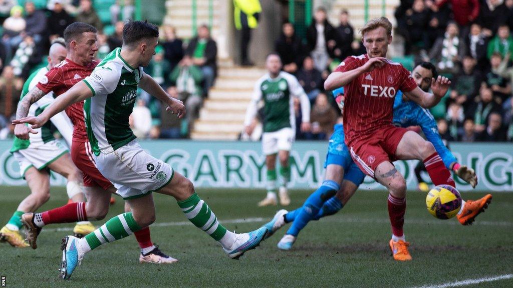 Hibs midfielder Josh Campbell opens the scoring