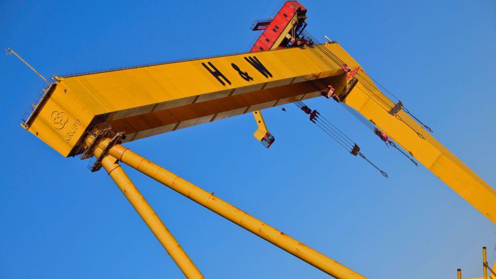 Belfast, Queens Island, Angular view of one of the two Harland and Wolff cranes known as Samson.