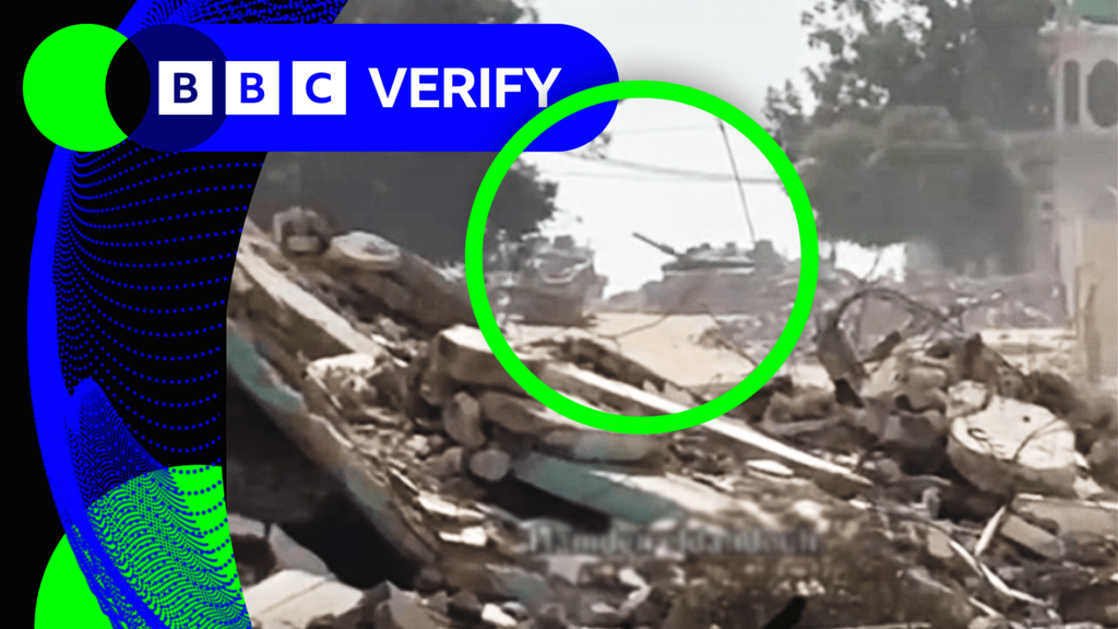 An Israeli tank seen in Gaza City from a verified video