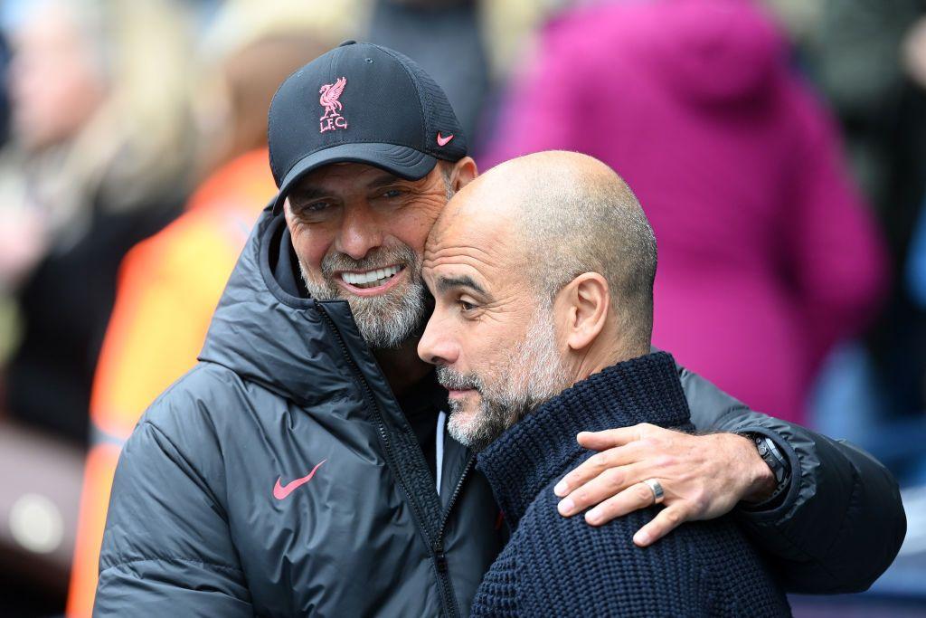 Jurgen Klopp embraces Pep Guardiola before a Premier League between Liverpool and Manchester City at Etihad Stadium.