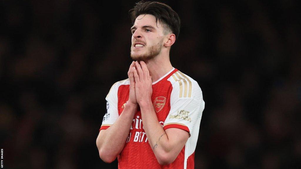 Declan Rice reacts during the match against West Ham