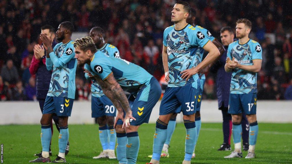 Southampton players react at full-time