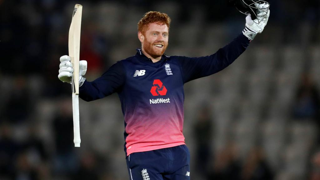 England's Jonny Bairstow celebrates reaching his century