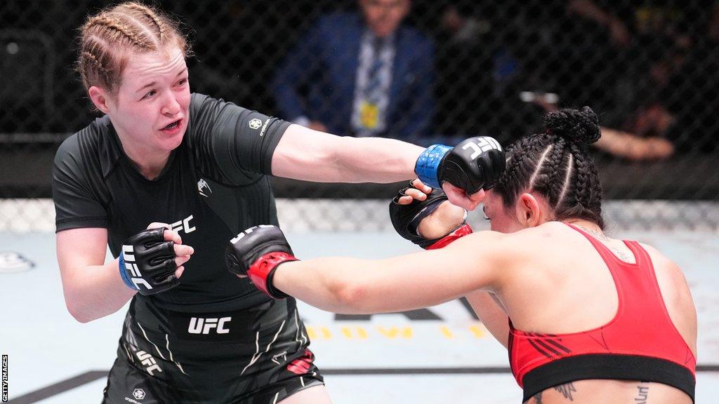 Cory McKenna battles Cheyanne Vlismas in their Women's Strawweight fight during the UFC Vegas 66 event