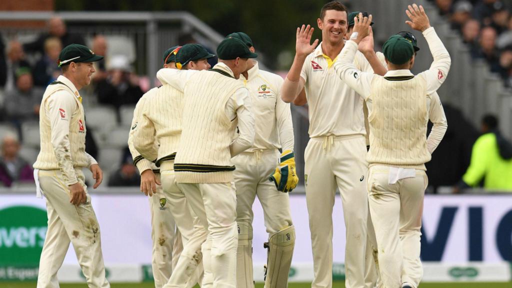 Josh Hazlewood and Australia celebrate