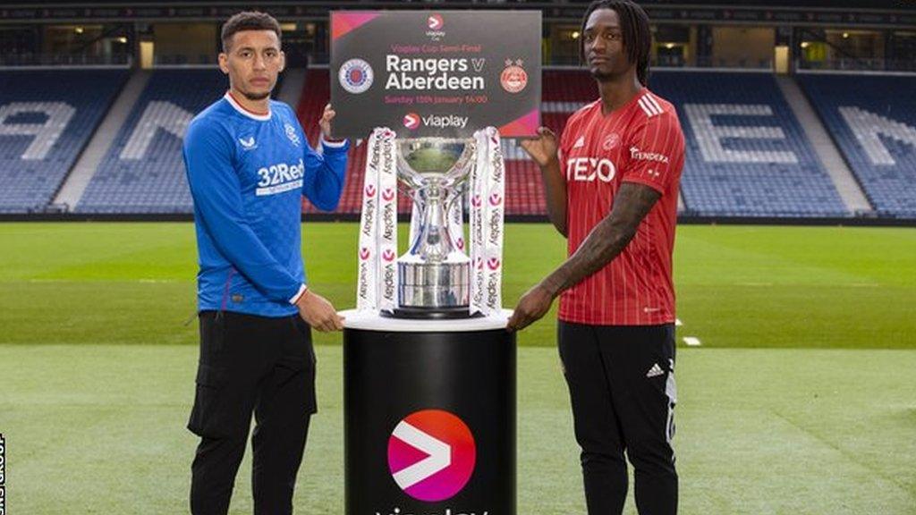 James Tavernier and Anthony Stewart at a Viaplay Cup Captain's Photocall at Hampden Park