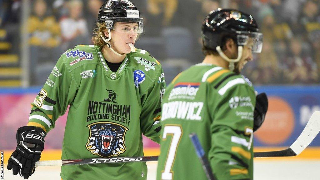 Joe Hazeldine standing on the ice for Nottingham Panthers