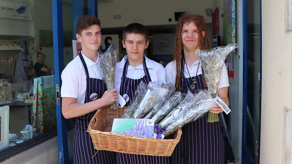 Josh, Jack and Finn at the pop-up shop in Frome