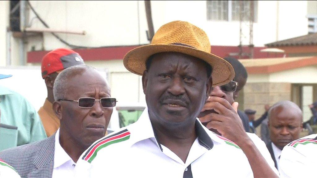 Raila Odinga speaks to reporters