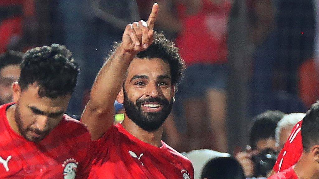 Mohamed Salah celebrates scoring against DR Congo