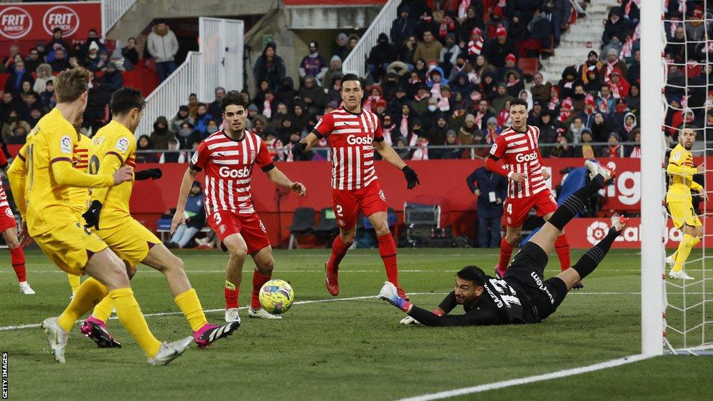 Pedri scores for Barcelona against Girona in La Liga