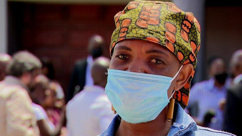 South African woman wearing face mask