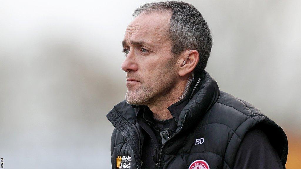 Tyrone joint-manager Brian Dooher watches the Healy Park contest unfold